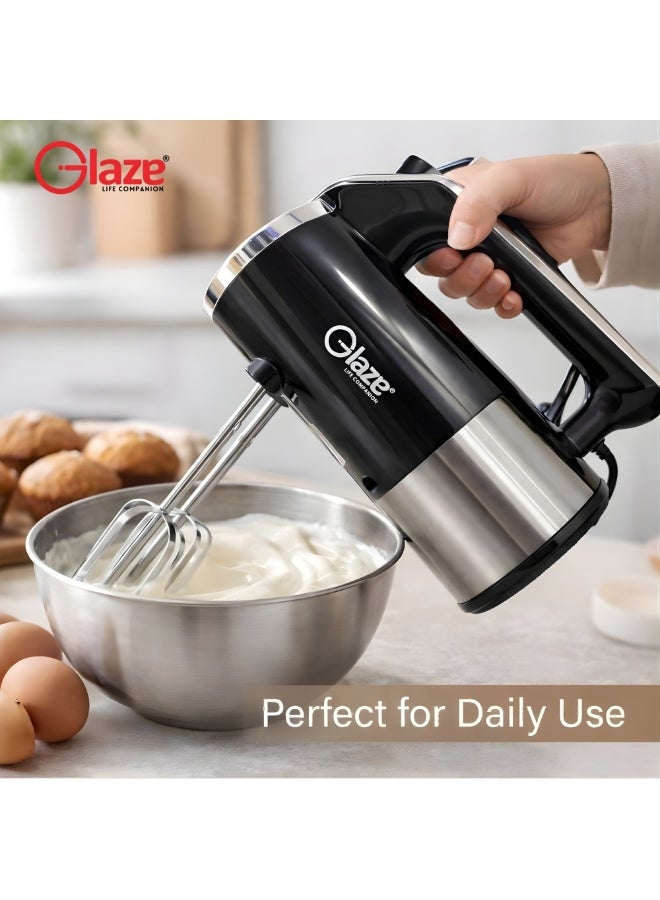 جليز خلاط يدوي 250 واط، خلاط كهربائي بخمس سرعات مع مضارب من الفولاذ المقاوم للصدأ وخطافات للعجين، خلاط مطبخ خفيف الوزن للخبز - Image 2